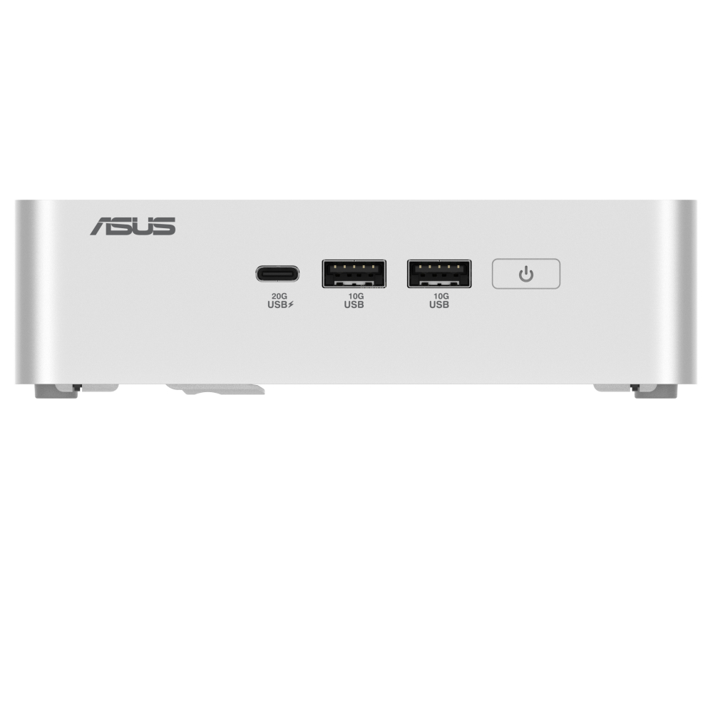 Silver ASUS NUC 15 Pro+ viewed from the front