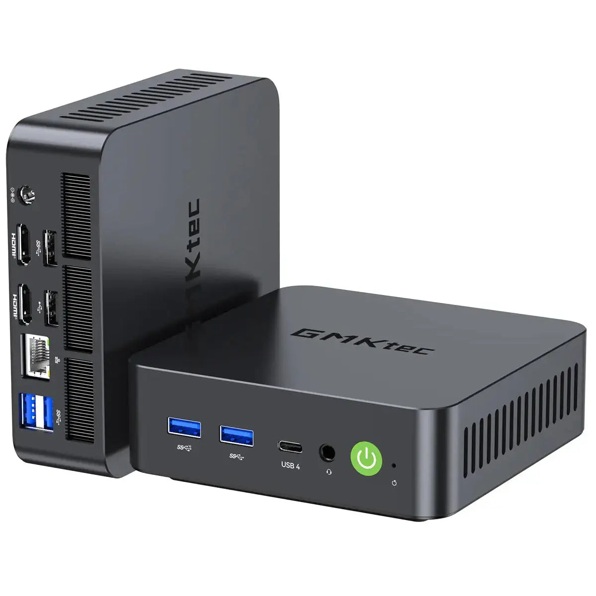 Black GMKtec NucBox K17 shown from front and rear
