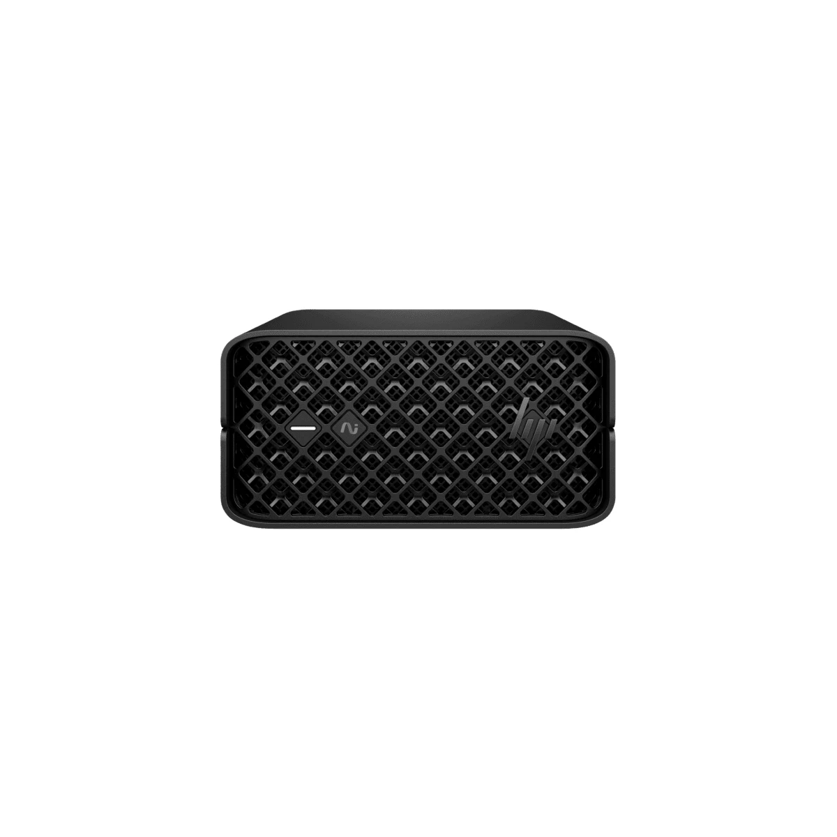 HP Z2 Mini G1a workstation viewed from the front in its horizontal orientation