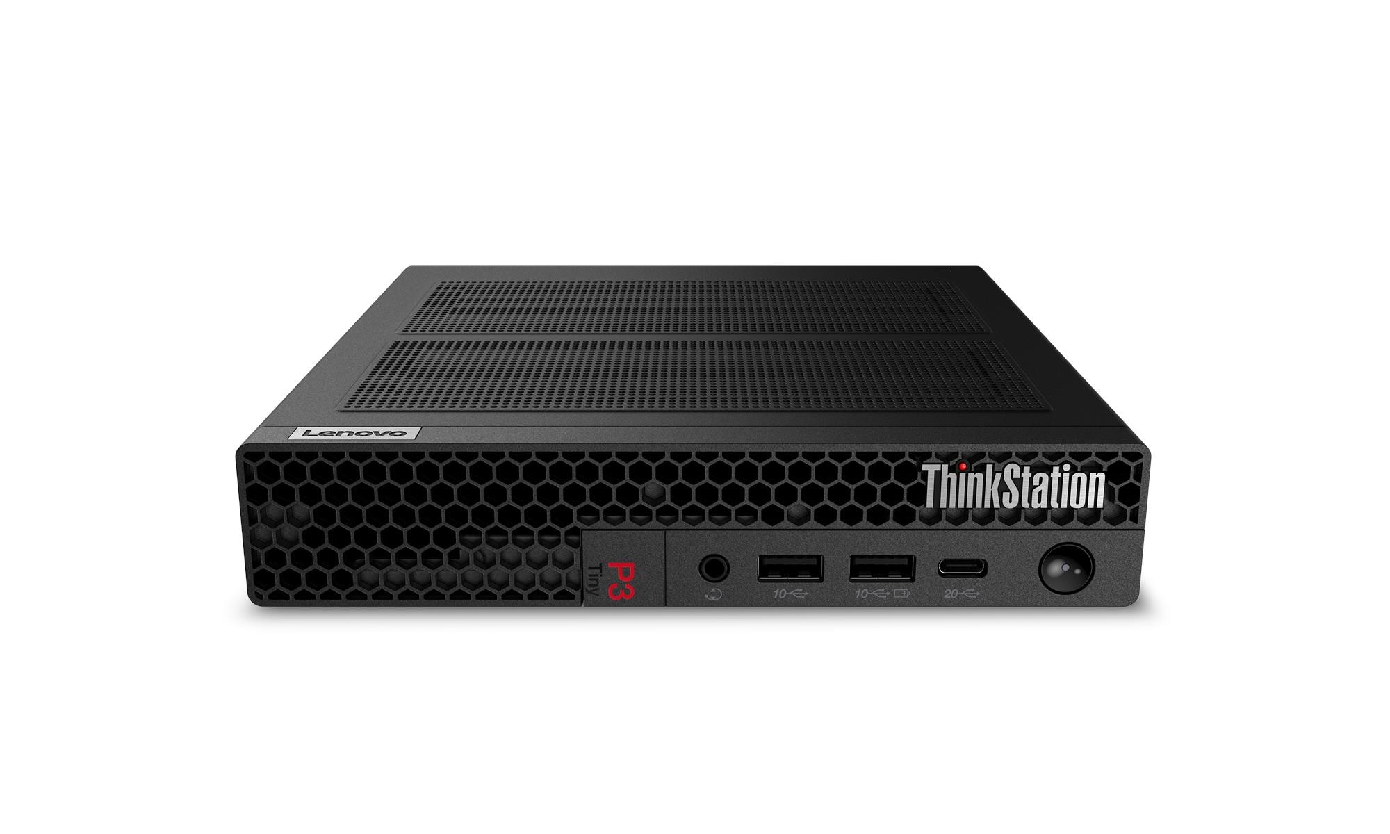 Lenovo ThinkStation P3 Tiny Gen 2, front and top view