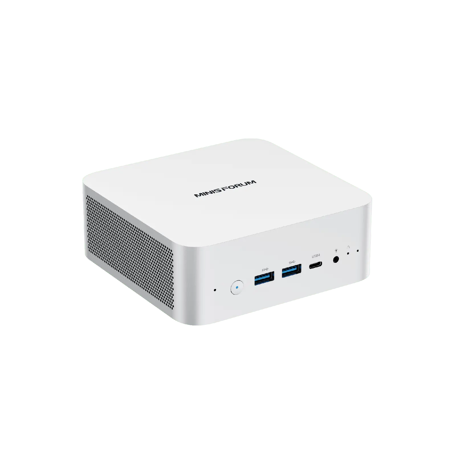 Silver MINISFORUM AI X1 front and left side