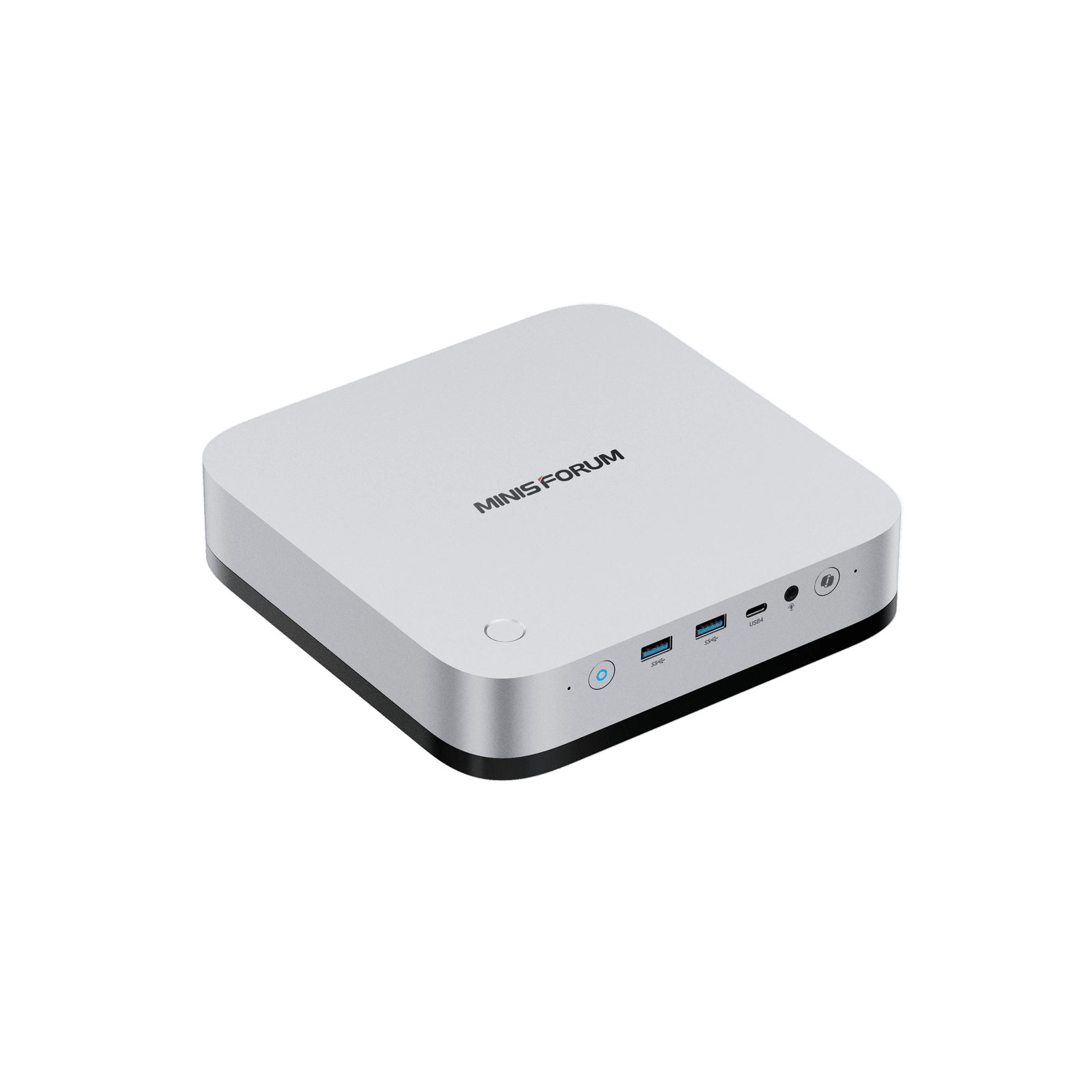 Silver MINISFORUM M2 Pro with front ports and top fingerprint reader